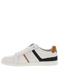 Baskets basses tennis en cuir blanches avec lacets plats et logo sur le côté