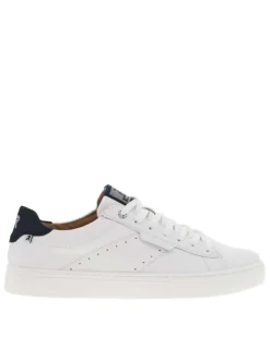 Baskets basses tennis en cuir blanches et marine avec des lacets plats