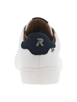 Baskets basses tennis en cuir blanches et marine avec des lacets plats