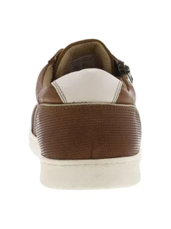 Baskets basses tennis en cuir cognac avec lacets plats et zip sur l'extérieur
