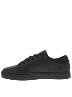 Baskets basses tennis en cuir noires avec lacets plats et logos