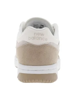 Baskets basses tennis 480 en cuir nubuck beiges avec lacets plats blancs