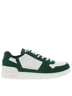 Baskets basses tennis T-Clip Leather en cuir blanches vertes à lacets plats
