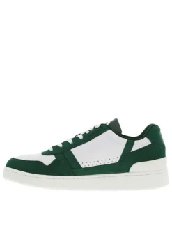 Baskets basses tennis T-Clip Leather en cuir blanches vertes à lacets plats