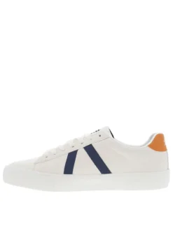 Baskets blanches à semelle plate à reliefs et à chevillière orange