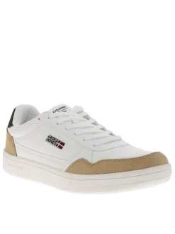 Baskets blanches à talon plat avec des lacets et logo brodé sur le côté