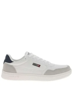 Baskets blanches à talon plat avec des lacets et logo brodé sur le côté