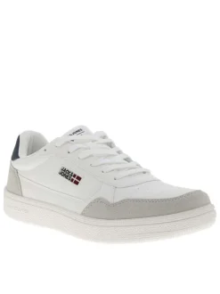 Baskets blanches à talon plat avec des lacets et logo brodé sur le côté