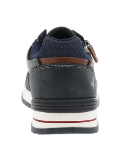 Baskets bleu marine à talon plat avec des lacets et un zip latéral