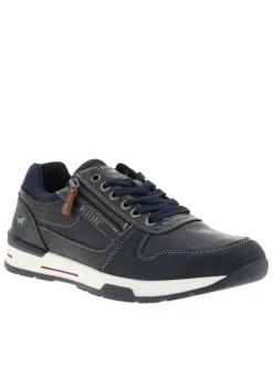 Baskets bleu marine à talon plat avec des lacets et un zip latéral