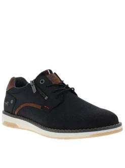 Baskets bleu marine à talon plat avec des lacets et un zip latéral