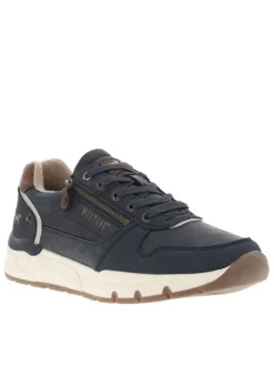 Baskets bleu marine à talon plat avec des lacets et un zip latéral