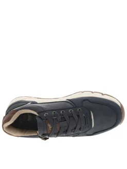 Baskets bleu marine à talon plat avec des lacets et un zip latéral