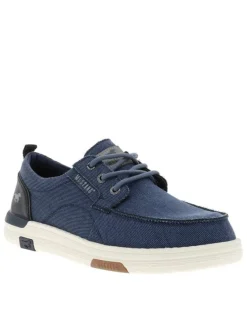 Baskets bleus avec un talon plat et des lacets ronds tressés