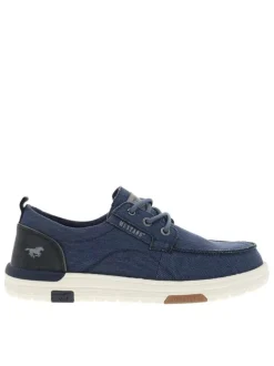 Baskets bleus avec un talon plat et des lacets ronds tressés