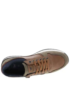 Baskets cognac à talon plat avec des lacets et un zip latéral