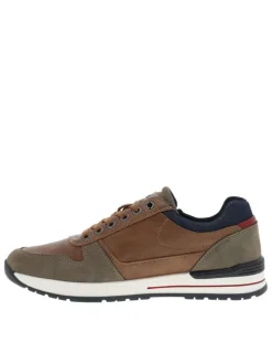 Baskets cognac à talon plat avec des lacets et un zip latéral
