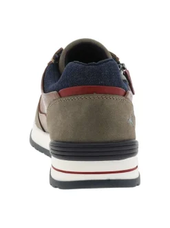 Baskets cognac à talon plat avec des lacets et un zip latéral