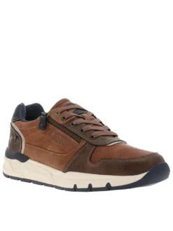 Baskets cognac à talon plat avec des lacets et un zip latéral