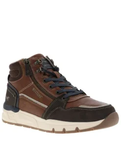 Baskets cognac à talon plat avec des lacets et un zip latéral