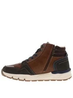 Baskets cognac à talon plat avec des lacets et un zip latéral