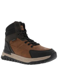 Baskets cognac à talon plat avec un zip et des lacets ronds