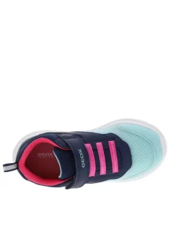 Baskets de sport marines en Mesh à talon plat avec bande auto-agrippante et lacets élastiqués
