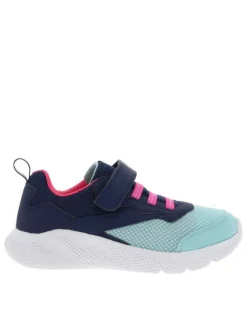 Baskets de sport marines en Mesh à talon plat avec bande auto-agrippante et lacets élastiqués