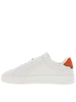 Baskets en cuir blanches avec lacets plats et empiècement en daim
