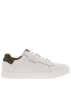 Baskets en cuir blanches avec un empiècement en daim kaki au talon