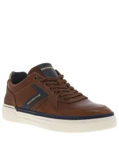Baskets en cuir cognac à semelle blanche avec lacets plats marrons