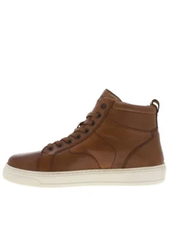 Baskets en cuir cognac à talon plat et à lacets et zip latéral avec tirette