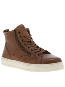 Baskets en cuir cognac à talon plat et à lacets et zip latéral avec tirette