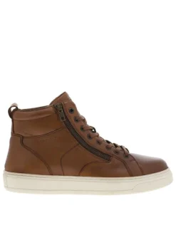 Baskets en cuir cognac à talon plat et à lacets et zip latéral avec tirette