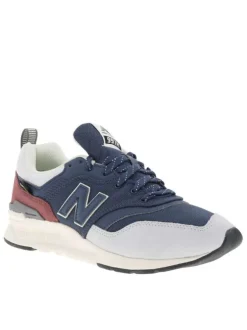 Baskets 997 en cuir et Mesh indigo à semelle semi-compensée et lacets plats