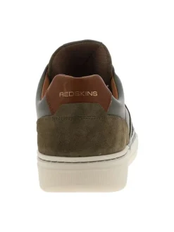 Baskets en cuir kaki avec empiècements effet daim et semelle à talon plat