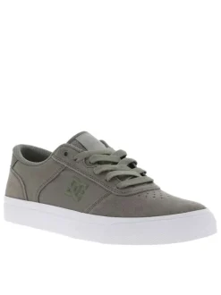 Baskets en cuir kakis avec le logo à semelle plate blanche et à lacets plats