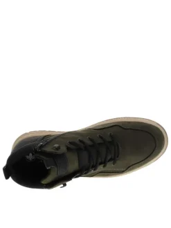 Baskets en cuir kaki à talon plat avec des lacets et un zip latéral