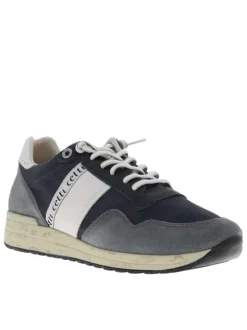 Baskets en cuir marine avec des lacets ronds et des motifs sur la semelle