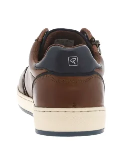 Baskets en cuir marrons et bleues marine avec un zip décoratif et à lacets plats