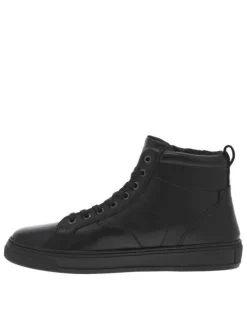 Baskets en cuir noires à talon plat et à lacets et zip latéral