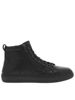 Baskets en cuir noires à talon plat et à lacets et zip latéral