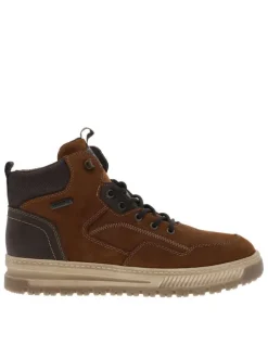 Baskets en cuir noisette à talon plat avec un zip et des lacets ronds