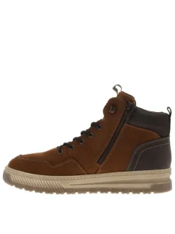 Baskets en cuir noisette à talon plat avec un zip et des lacets ronds