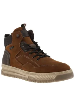 Baskets en cuir noisette à talon plat avec un zip et des lacets ronds