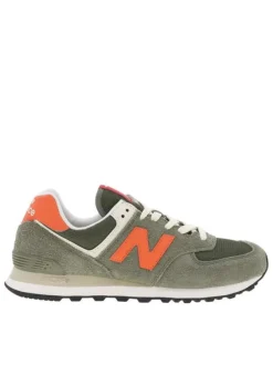 Baskets en cuir nubuck kaki à talon plat avec le logo de la marque