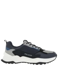 Baskets en partie en cuir nubuck marine à semelle semi-compensée et lacets ronds
