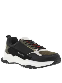 Baskets en partie en cuir nubuck olive à semelle semi-compensée et lacets ronds