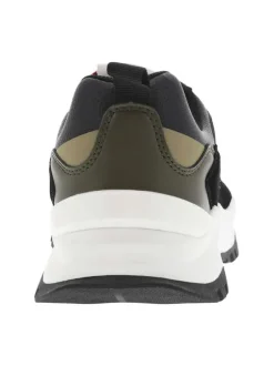 Baskets en partie en cuir nubuck olive à semelle semi-compensée et lacets ronds