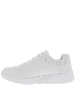 Baskets en simili cuir blanc et multicolore à semelle compensée et lacets plats